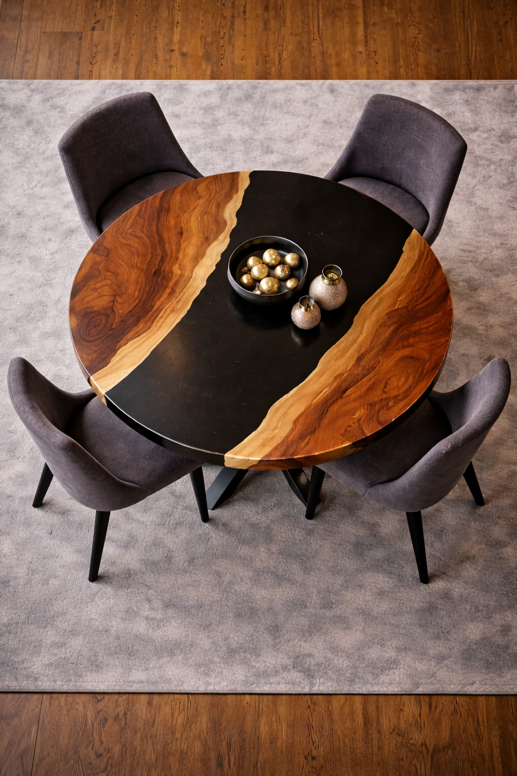 Obsidian Current™ – Signature Round Black Epoxy Dining Table