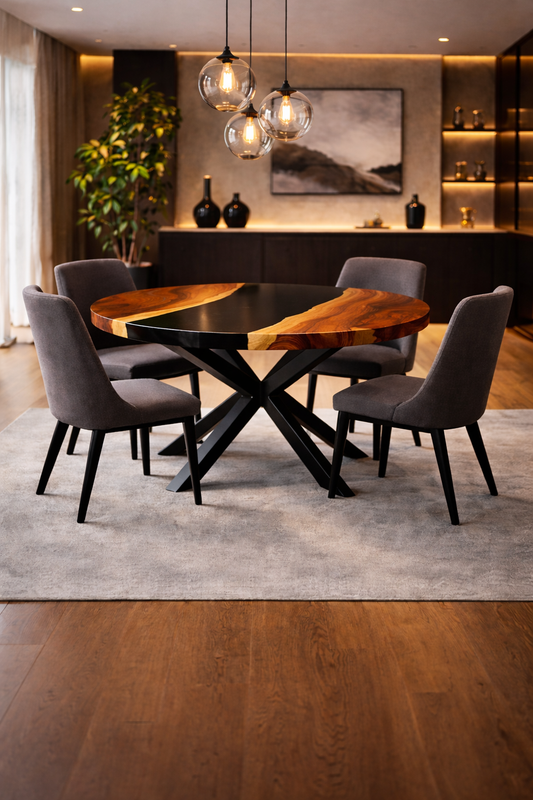 Obsidian Current™ – Signature Round Black Epoxy Dining Table