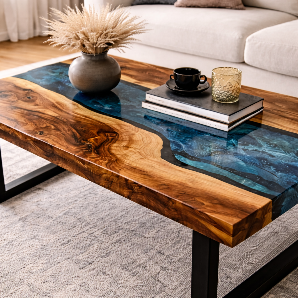 Midnight Ember™ – Signature Sapphire Walnut River Coffee Table