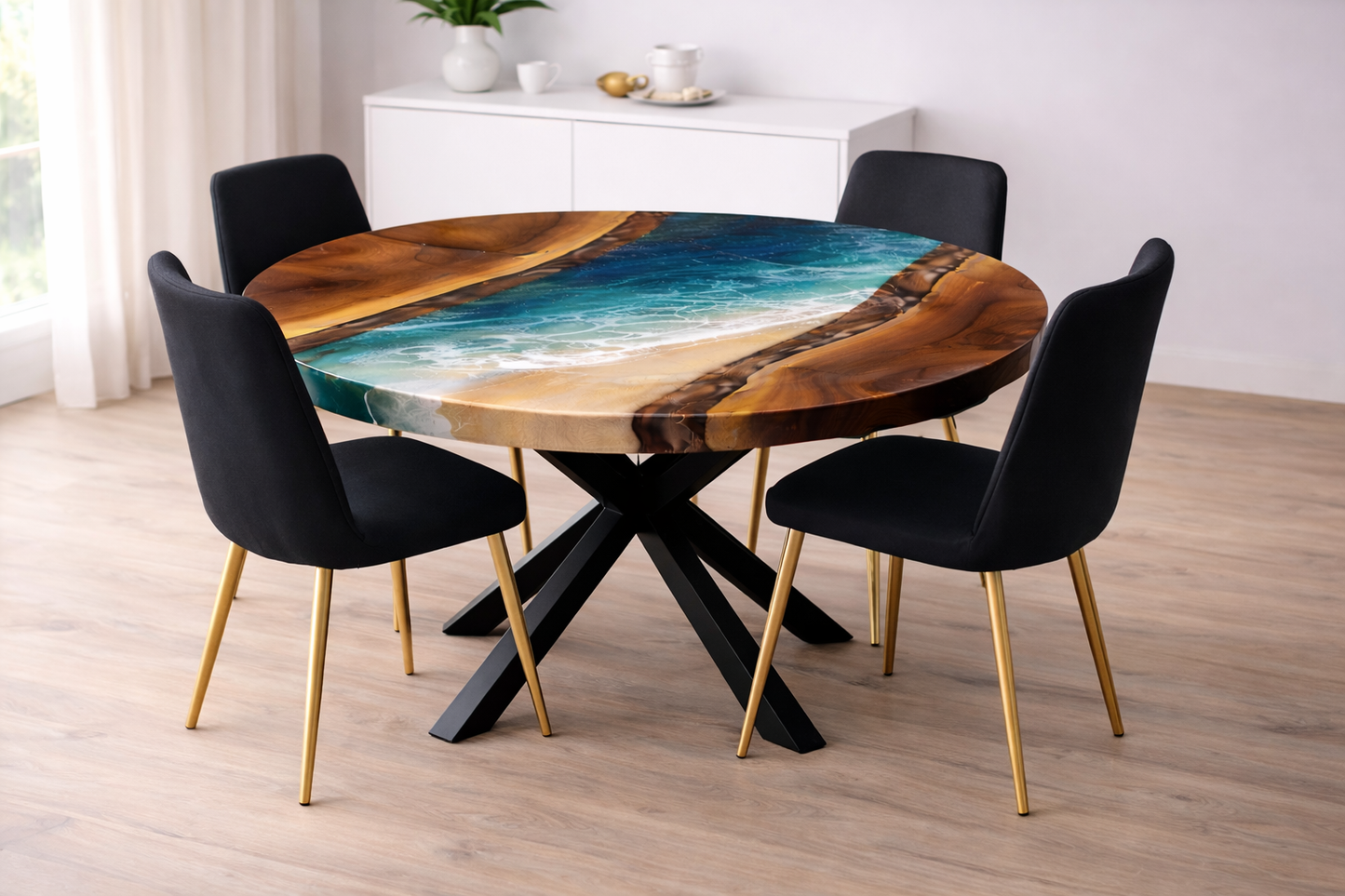 Azure Tide™ – Signature Round Ocean Epoxy Dining Table