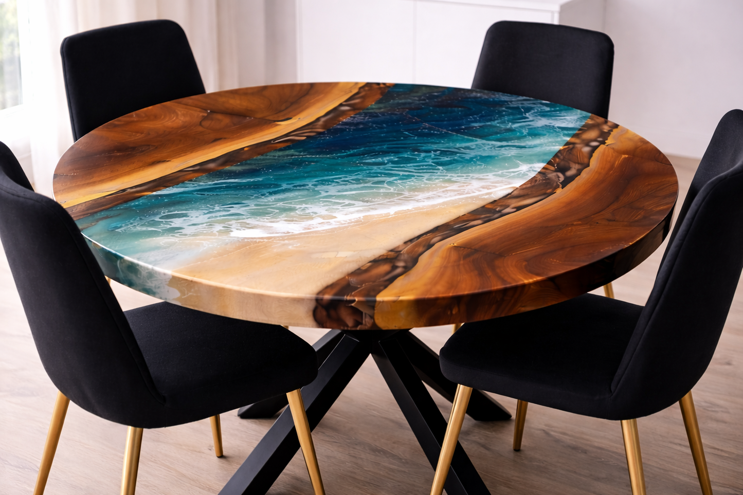 Azure Tide™ – Signature Round Ocean Epoxy Dining Table