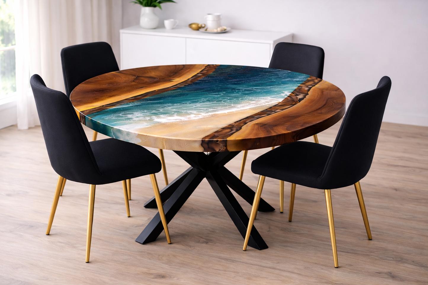 Azure Tide™ – Signature Round Ocean Epoxy Dining Table
