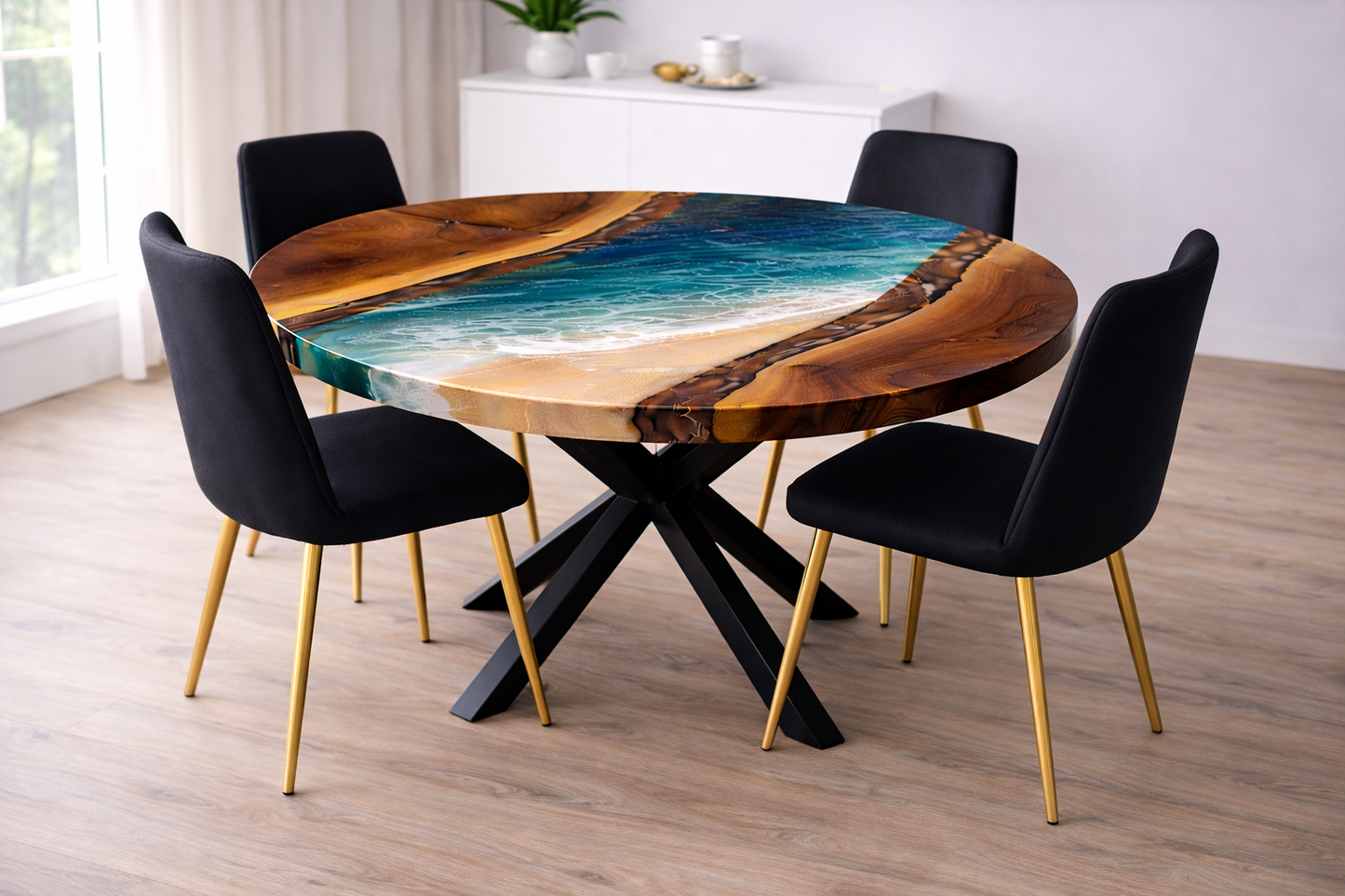 Azure Tide™ – Signature Round Ocean Epoxy Dining Table