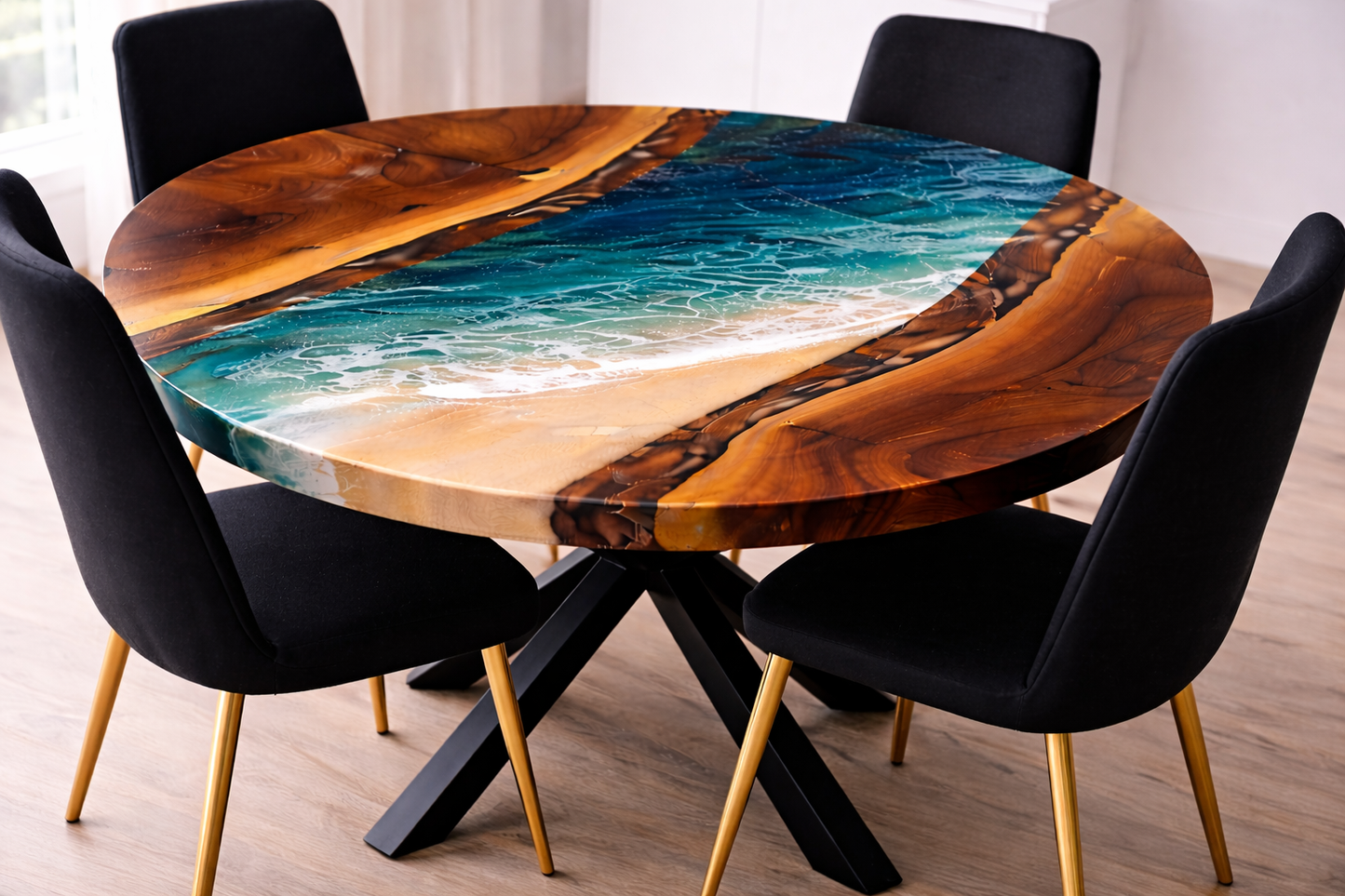 Azure Tide™ – Signature Round Ocean Epoxy Dining Table