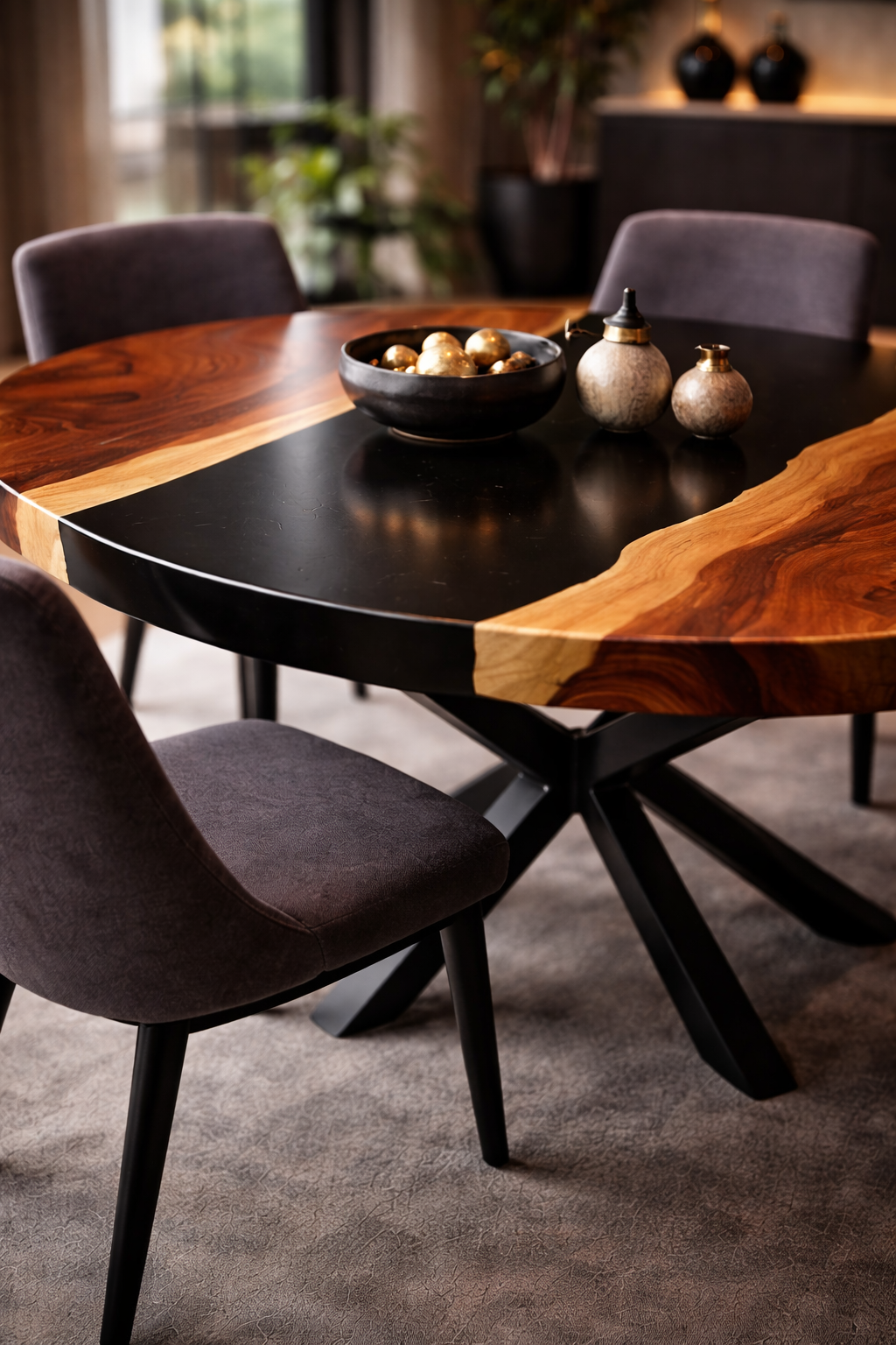 Obsidian Current™ – Signature Round Black Epoxy Dining Table