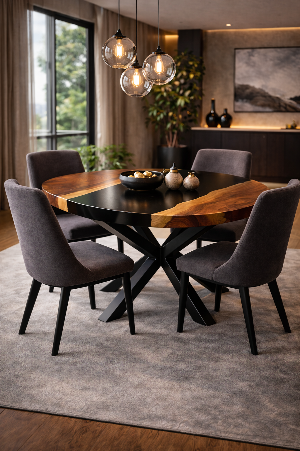 Obsidian Current™ – Signature Round Black Epoxy Dining Table