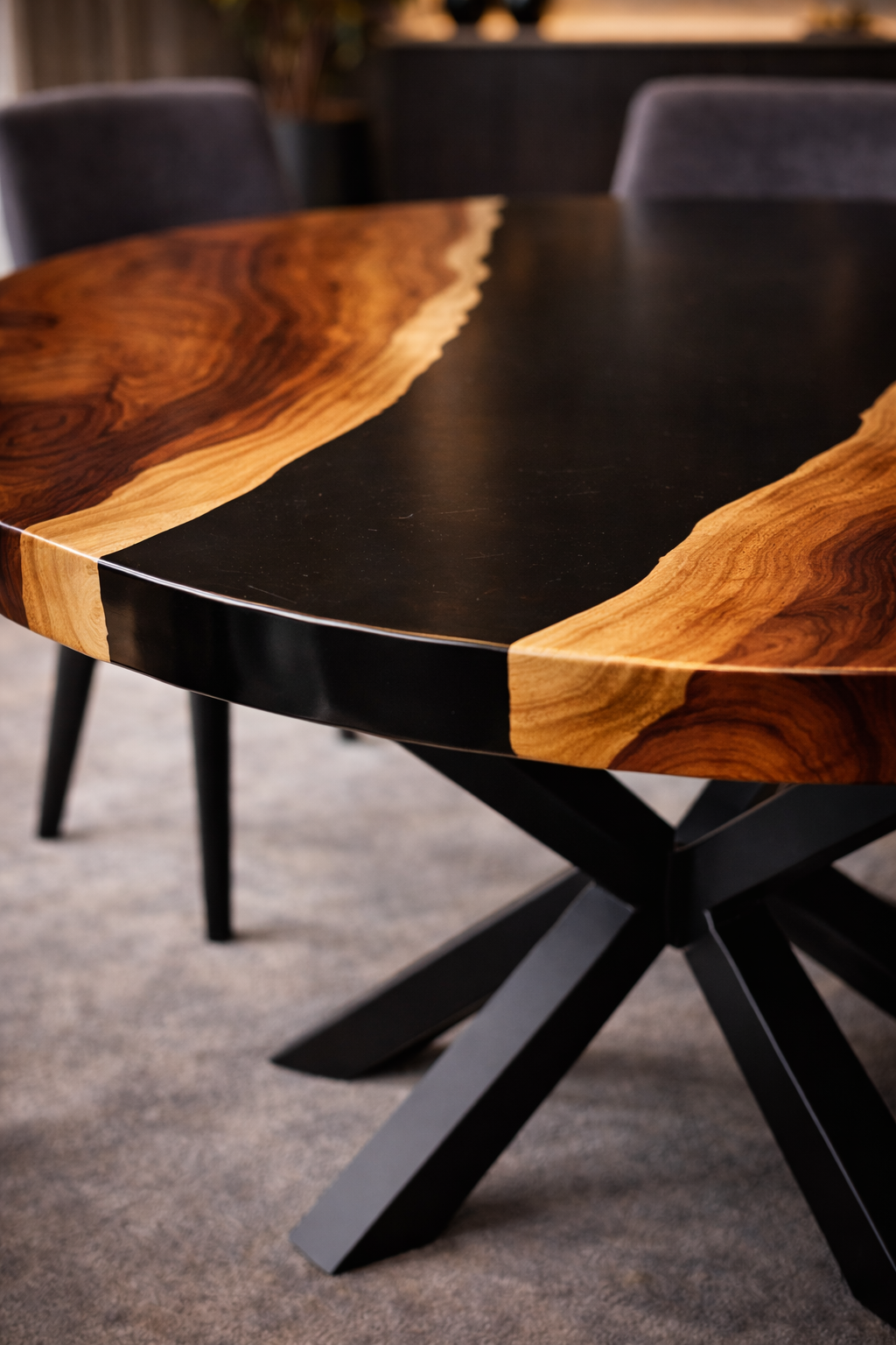 Obsidian Current™ – Signature Round Black Epoxy Dining Table