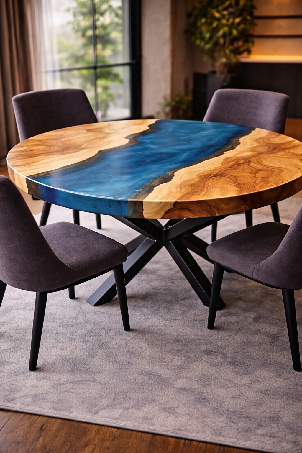 Glacier Stream™ – Signature Round Crystal Epoxy Dining Table