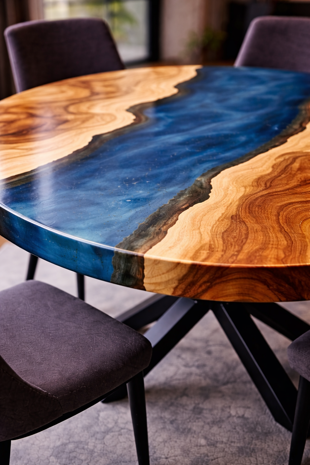 Glacier Stream™ – Signature Round Crystal Epoxy Dining Table