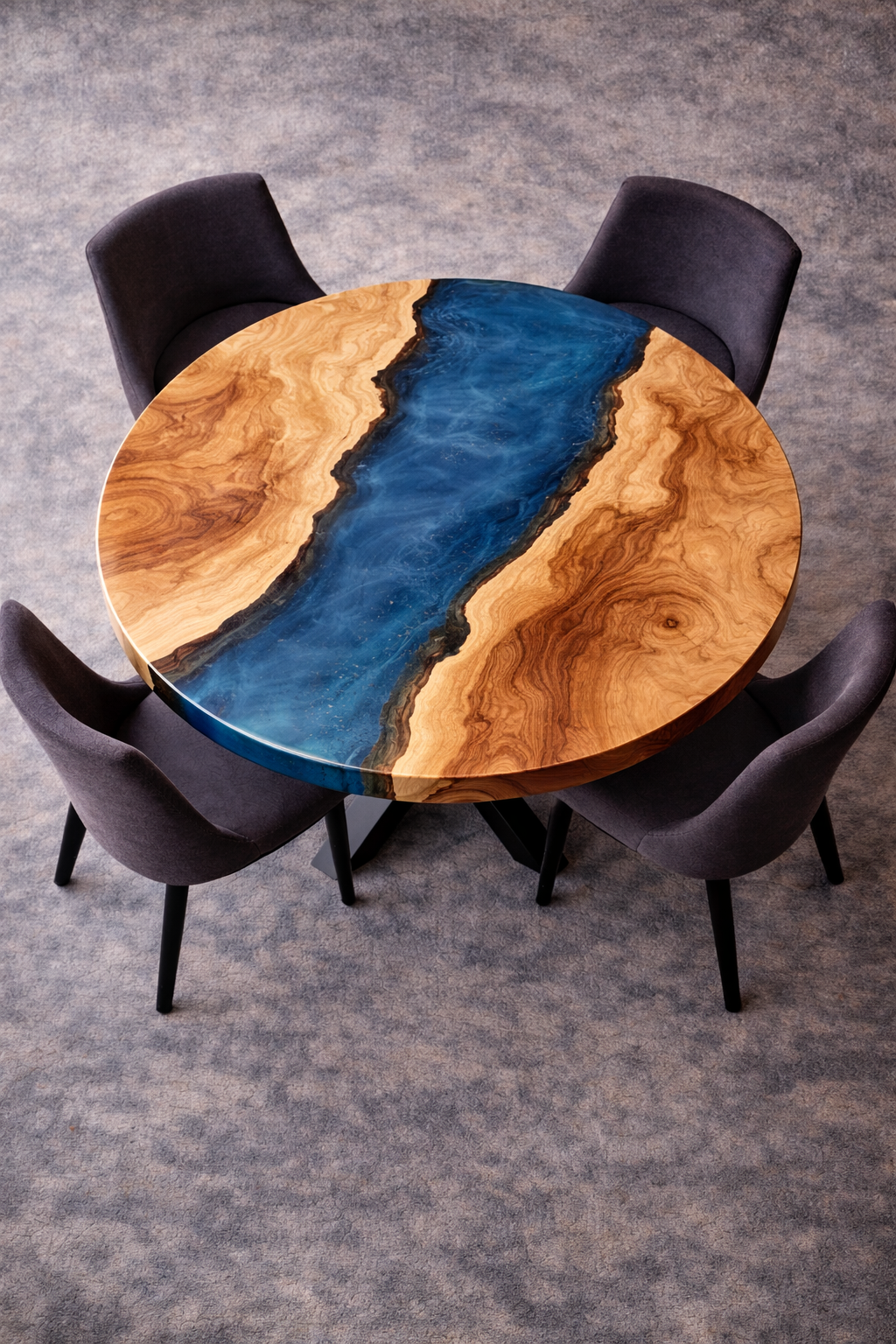 Glacier Stream™ – Signature Round Crystal Epoxy Dining Table