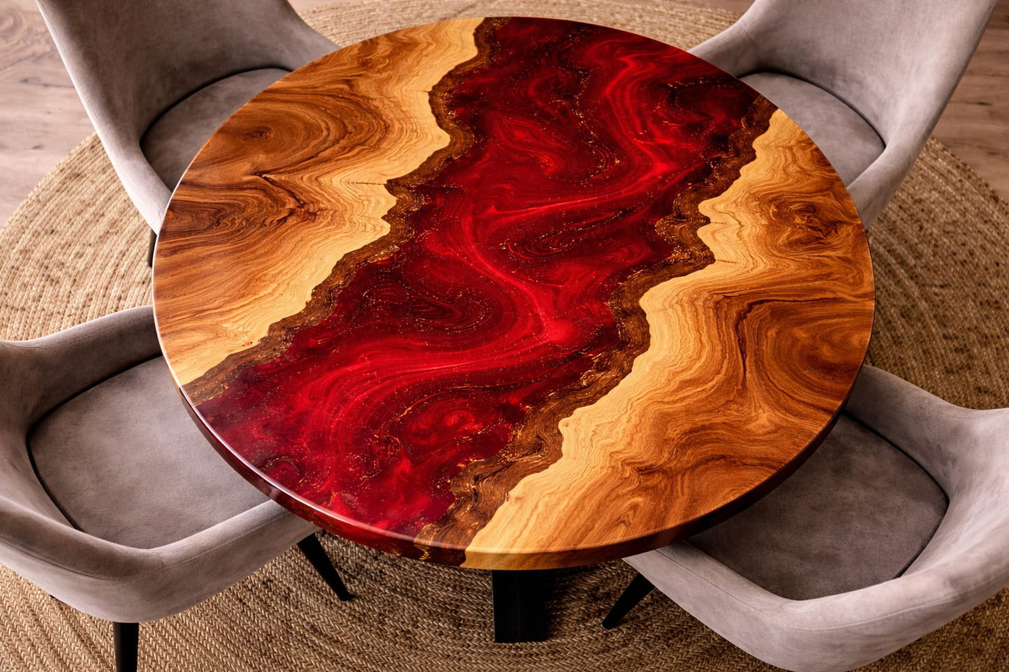 Crimson Flow™ – Signature Round Ruby Epoxy Dining Table