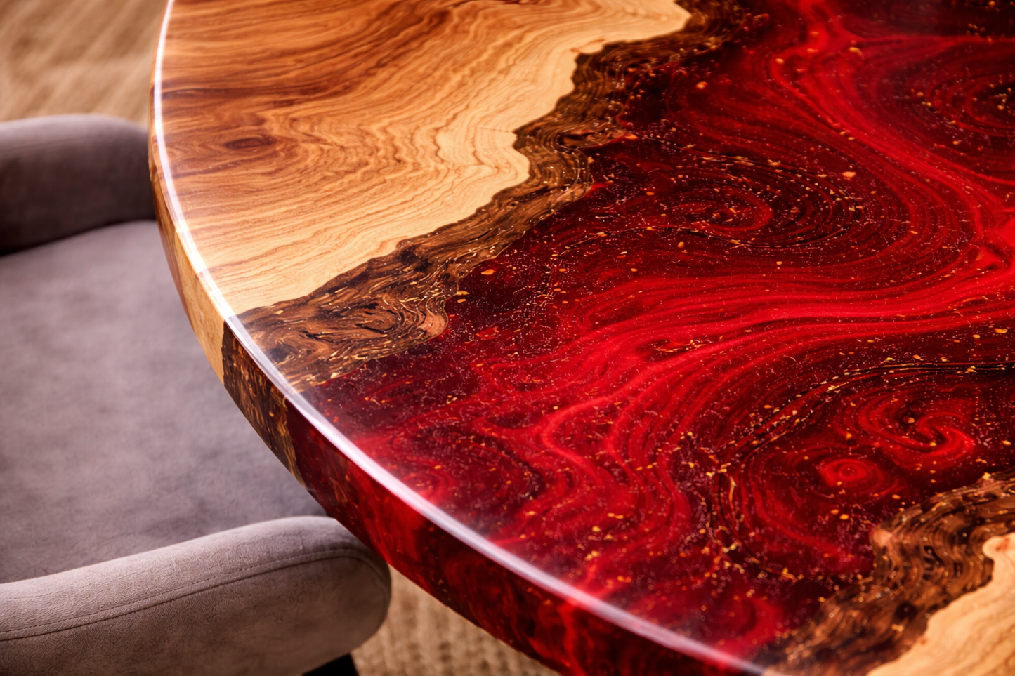 Crimson Flow™ – Signature Round Ruby Epoxy Dining Table