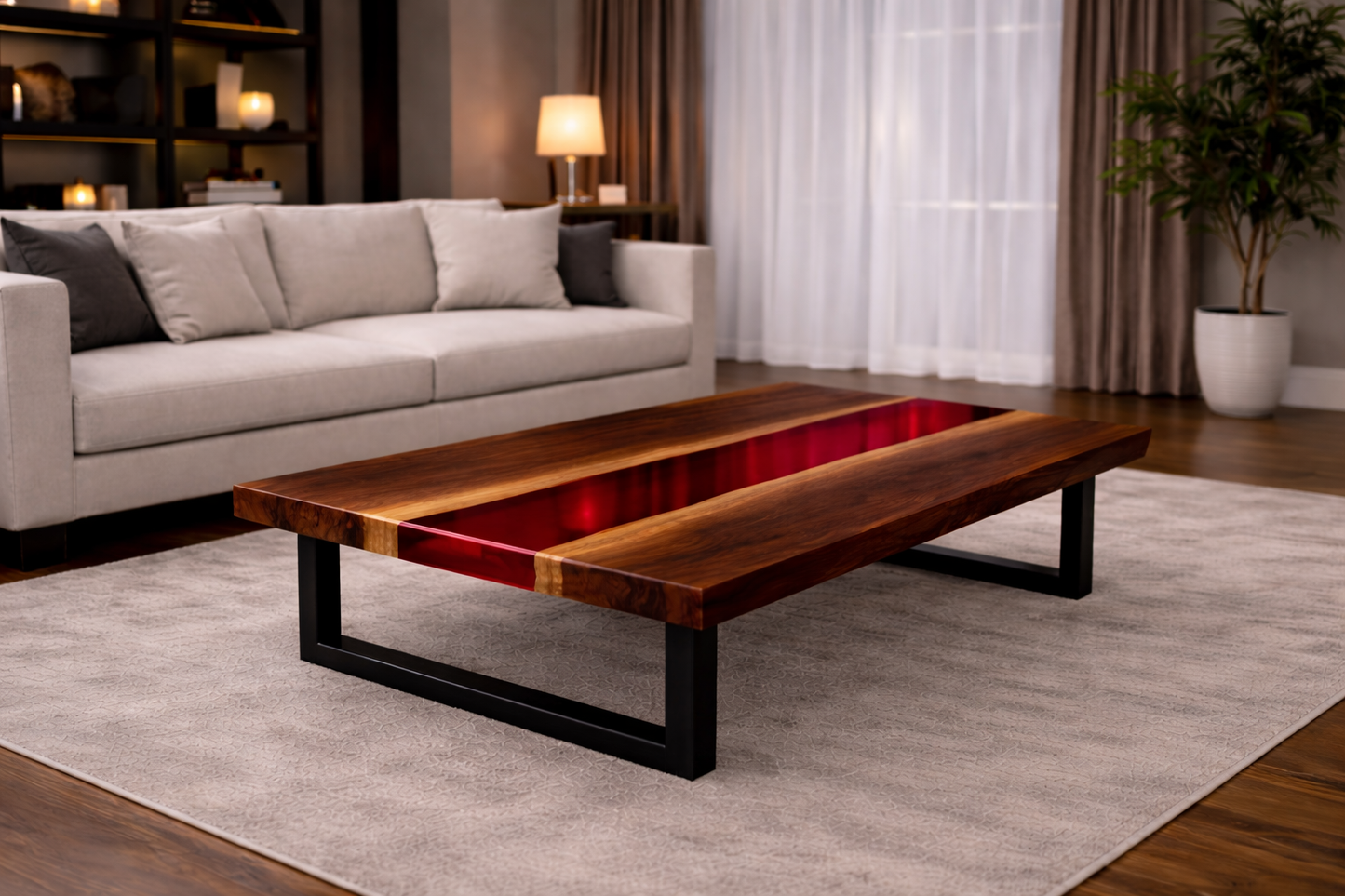 Inferno River™ – Signature Crimson Walnut Coffee Table