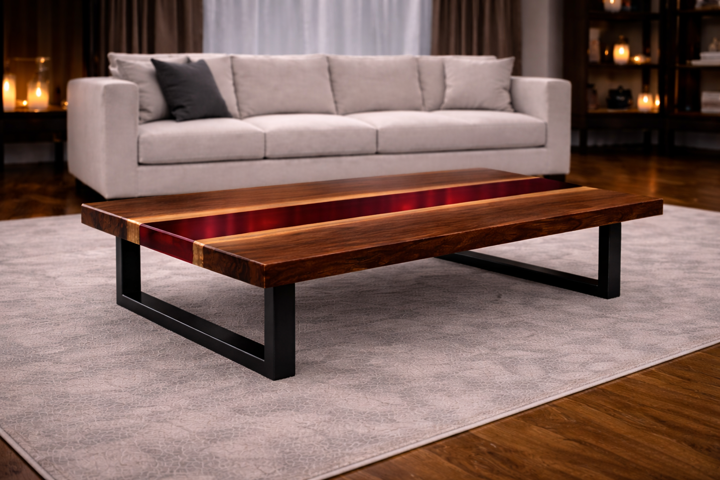 Inferno River™ – Signature Crimson Walnut Coffee Table