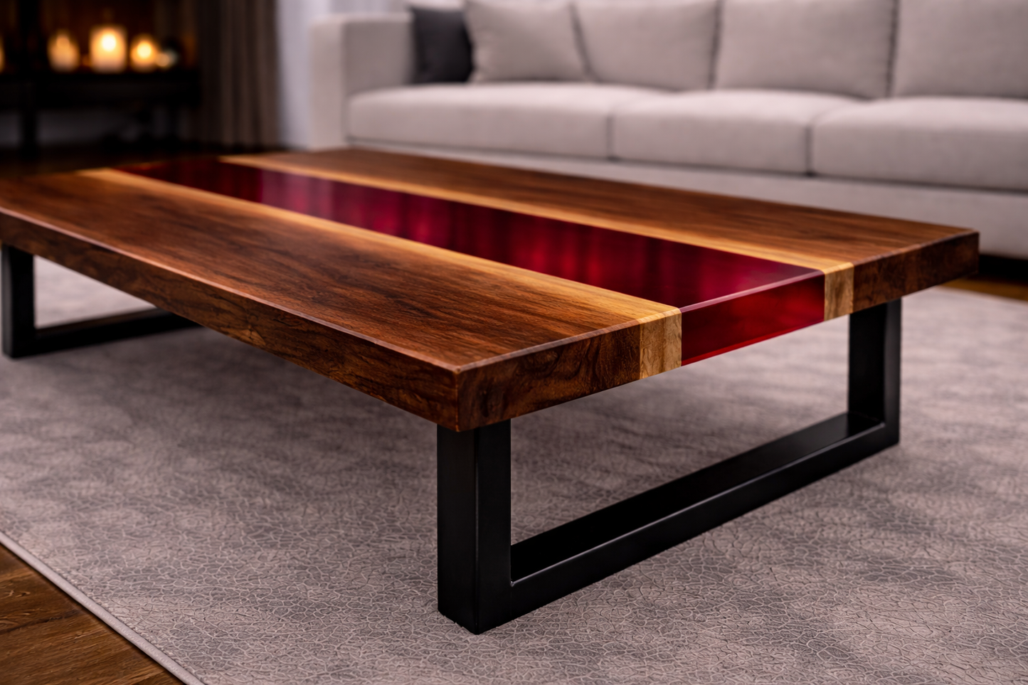 Inferno River™ – Signature Crimson Walnut Coffee Table
