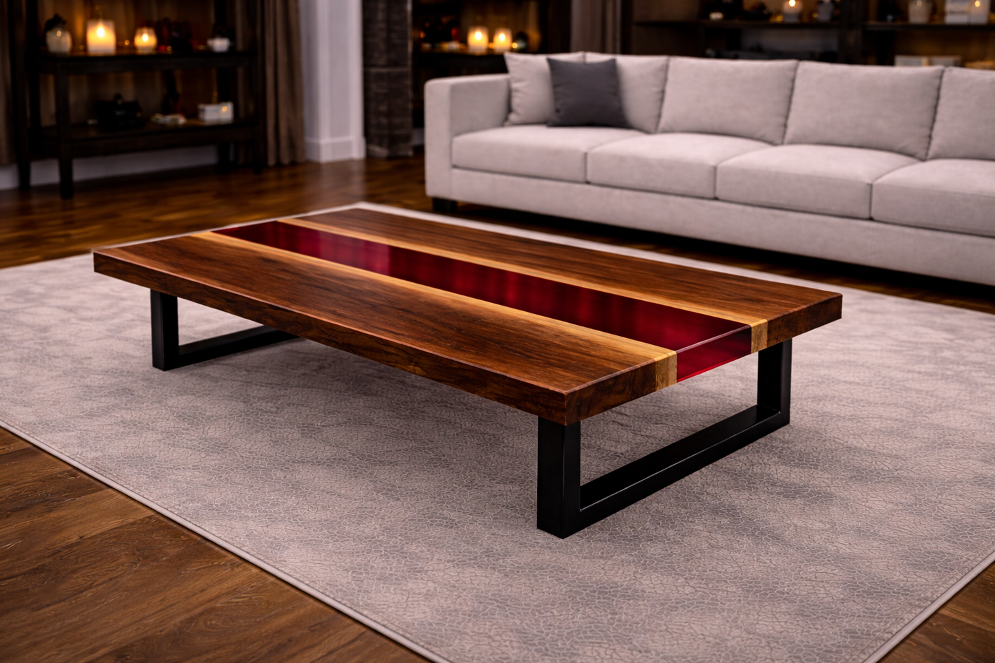 Inferno River™ – Signature Crimson Walnut Coffee Table